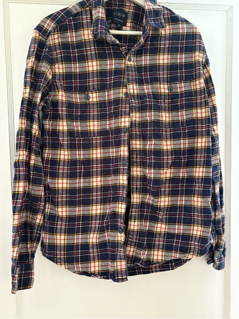 J. Crew Navy and Cream Plaid Flannel Button-Down Shirt